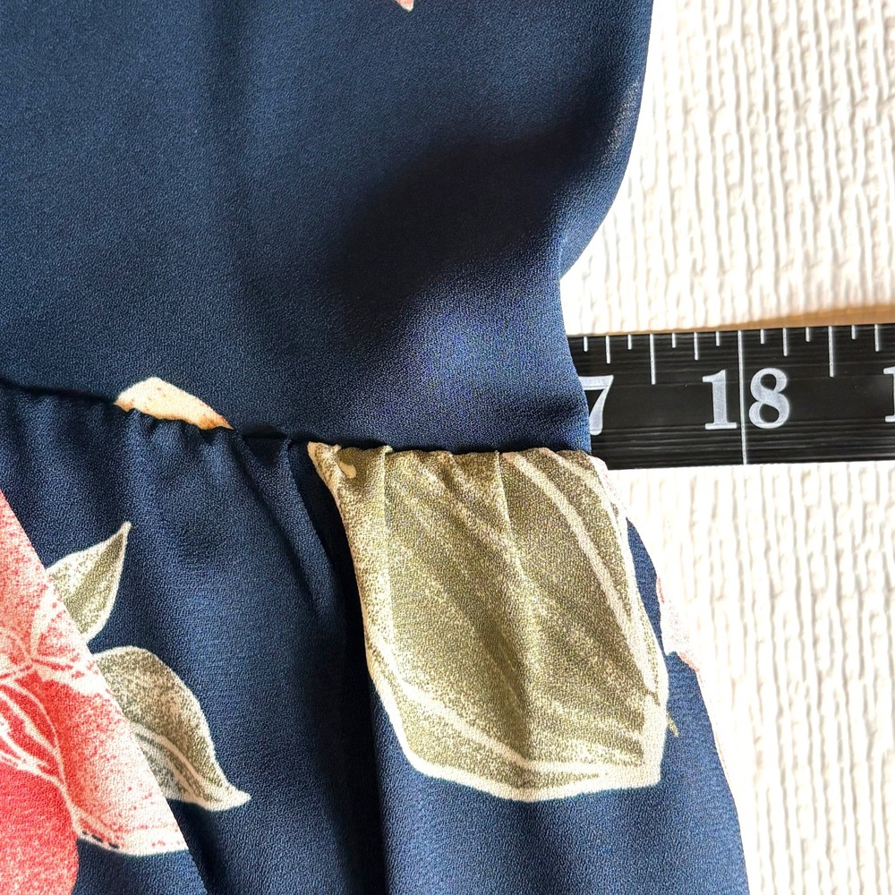Molly‎ Green Navy Floral Slip Dress Sz M Open Back Georgette Lined Sundress - Picture 7 of 8